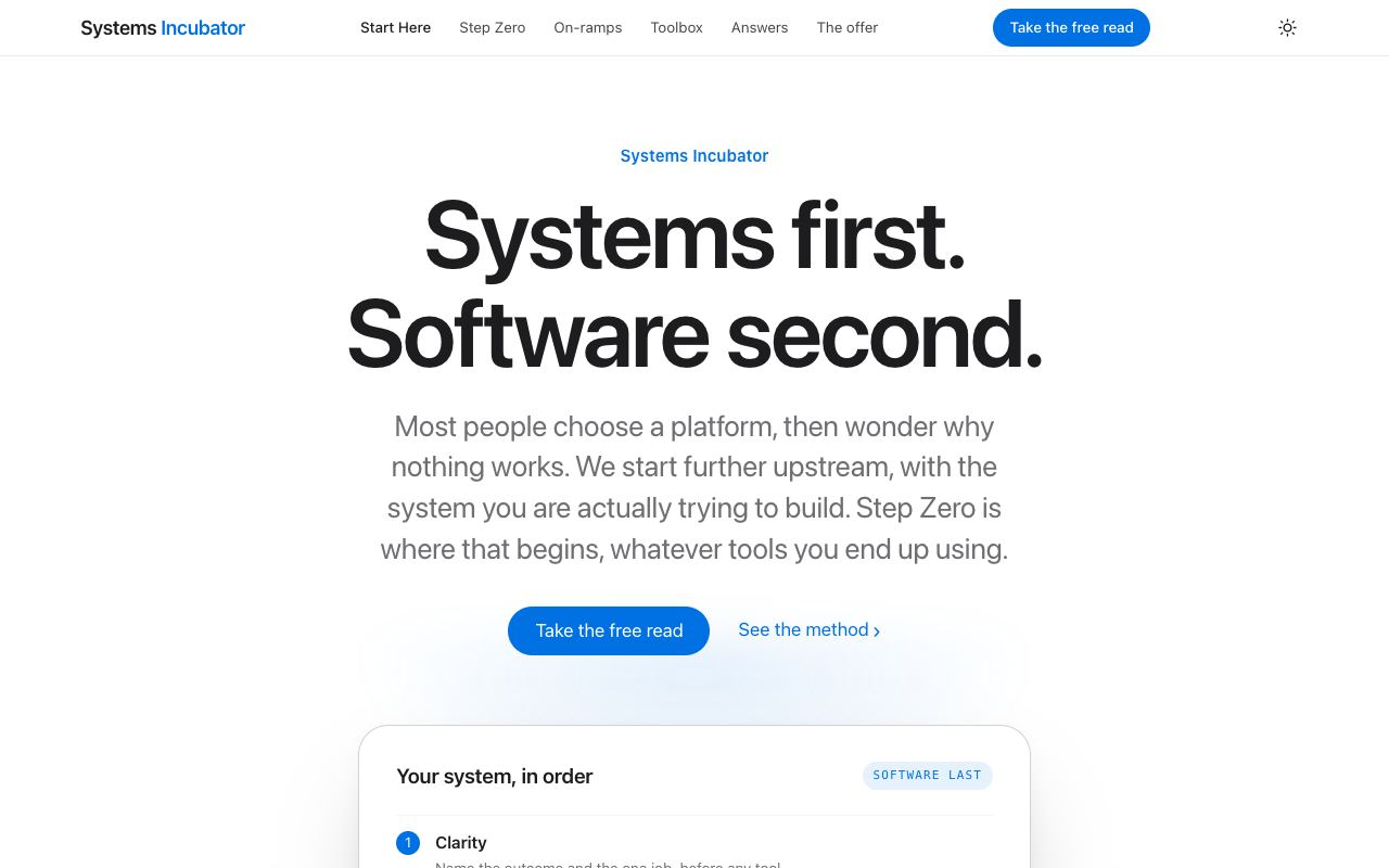 Systems Incubator, Consulting · systems